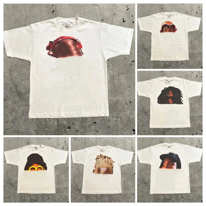 Designer Men'S T Shirts High Street Y2K Shirt Retro Trend Portrait Print Short Sleeve T-Shirt for Men Goth Harajuku Hip Hop Couple Casual Loose